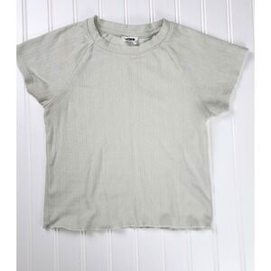 Cotton On Baby Tee Womens XS Sage Green Pointelle Lettuce Edge Raglan Sleeve y2K